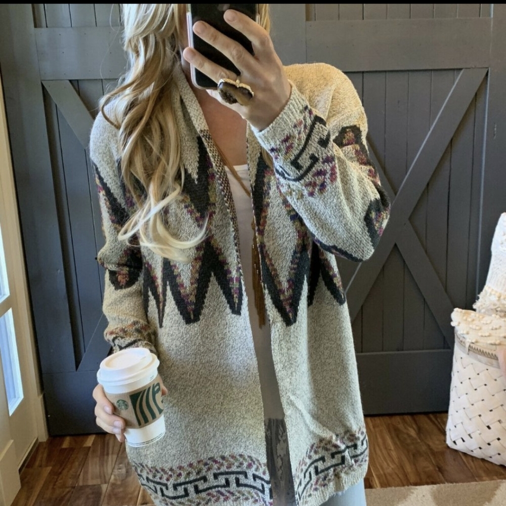 Boutique Cozy Grey Western Cardigan Sweater